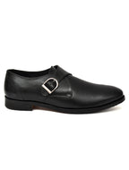 Men's Black Smooth Leather Single Monk Strap Formal Shoes | Premium Buckle Dress Shoes for Office & Wedding