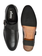 Men's Black Smooth Leather Single Monk Strap Formal Shoes | Premium Buckle Dress Shoes for Office & Wedding