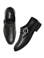 Men's Black Smooth Leather Single Monk Strap Formal Shoes | Premium Buckle Dress Shoes for Office & Wedding