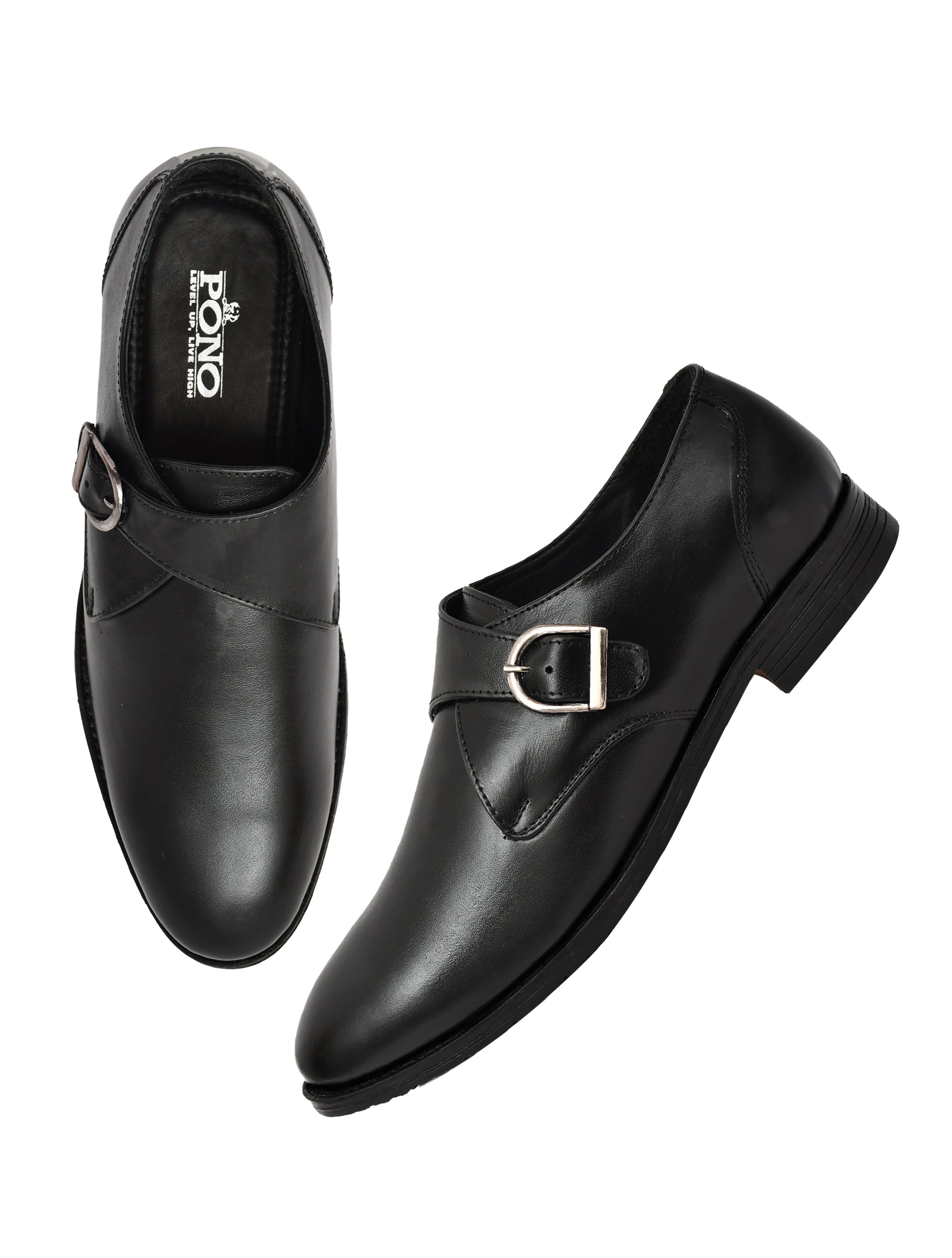 Men's Black Smooth Leather Single Monk Strap Formal Shoes | Premium Buckle Dress Shoes for Office & Wedding