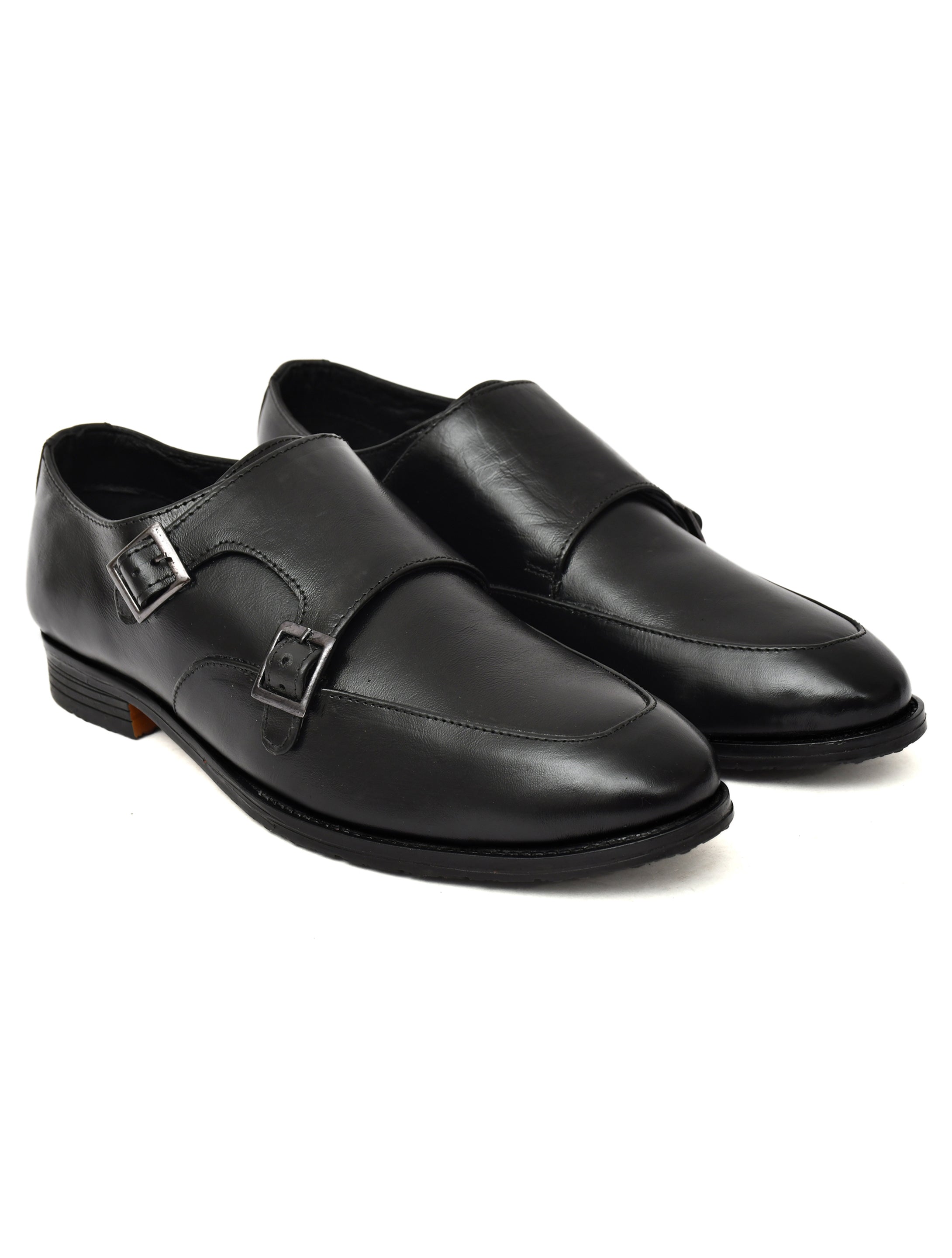 Men's Black Smooth Leather Double Monk Strap Formal Shoes | Premium Twin Buckle Dress Shoes for Office & Wedding