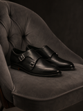 Men's Black Smooth Leather Double Monk Strap Formal Shoes | Premium Twin Buckle Dress Shoes for Office & Wedding