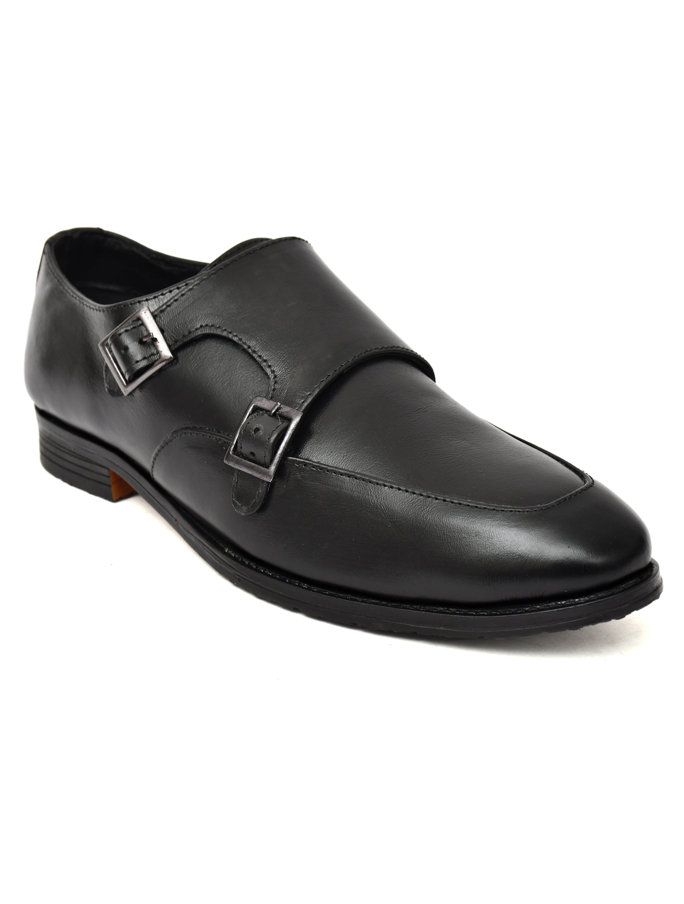 Men's Black Smooth Leather Double Monk Strap Formal Shoes | Premium Twin Buckle Dress Shoes for Office & Wedding