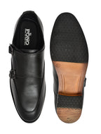 Men's Black Smooth Leather Double Monk Strap Formal Shoes | Premium Twin Buckle Dress Shoes for Office & Wedding