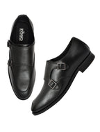 Men's Black Smooth Leather Double Monk Strap Formal Shoes | Premium Twin Buckle Dress Shoes for Office & Wedding