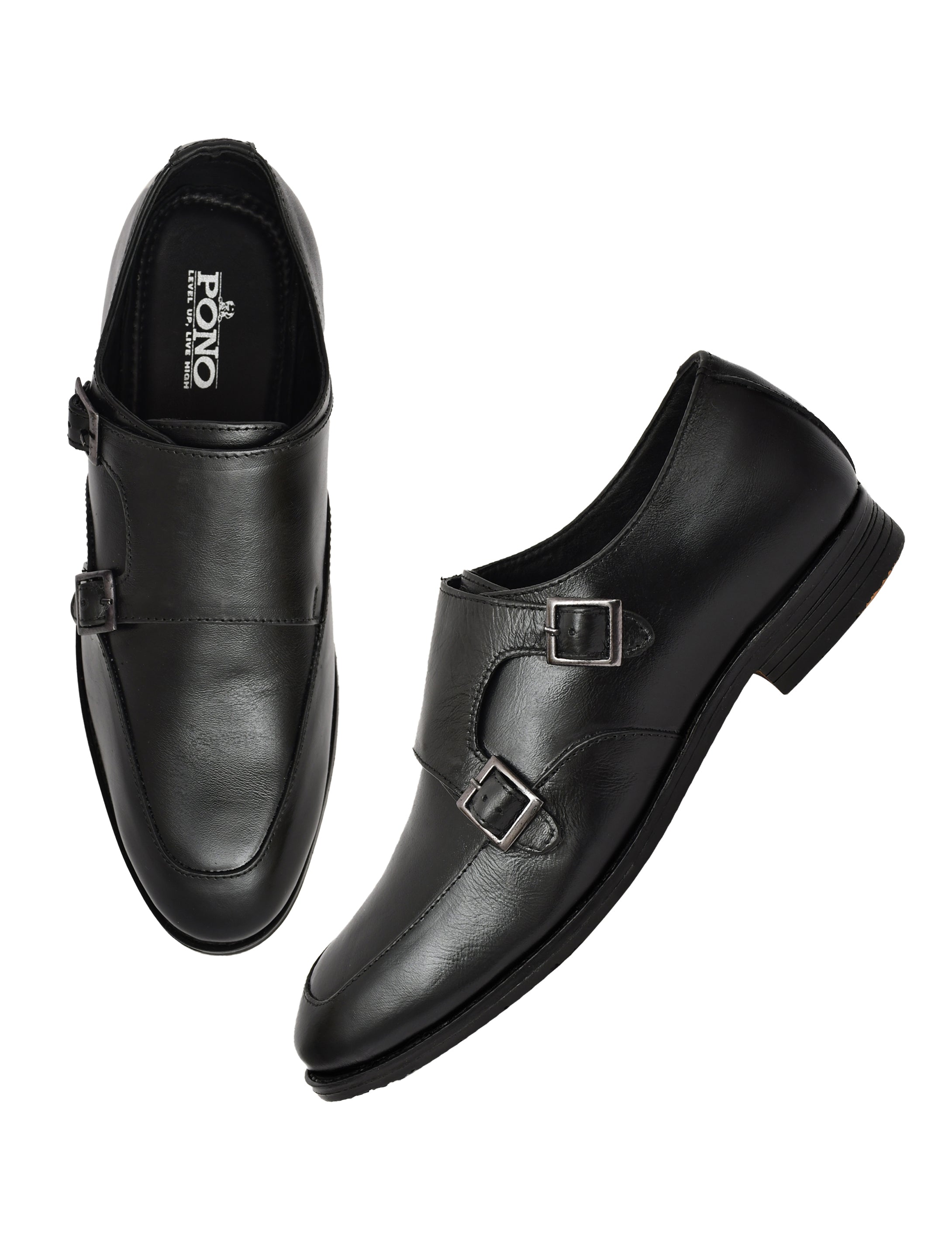 Men's Black Smooth Leather Double Monk Strap Formal Shoes | Premium Twin Buckle Dress Shoes for Office & Wedding