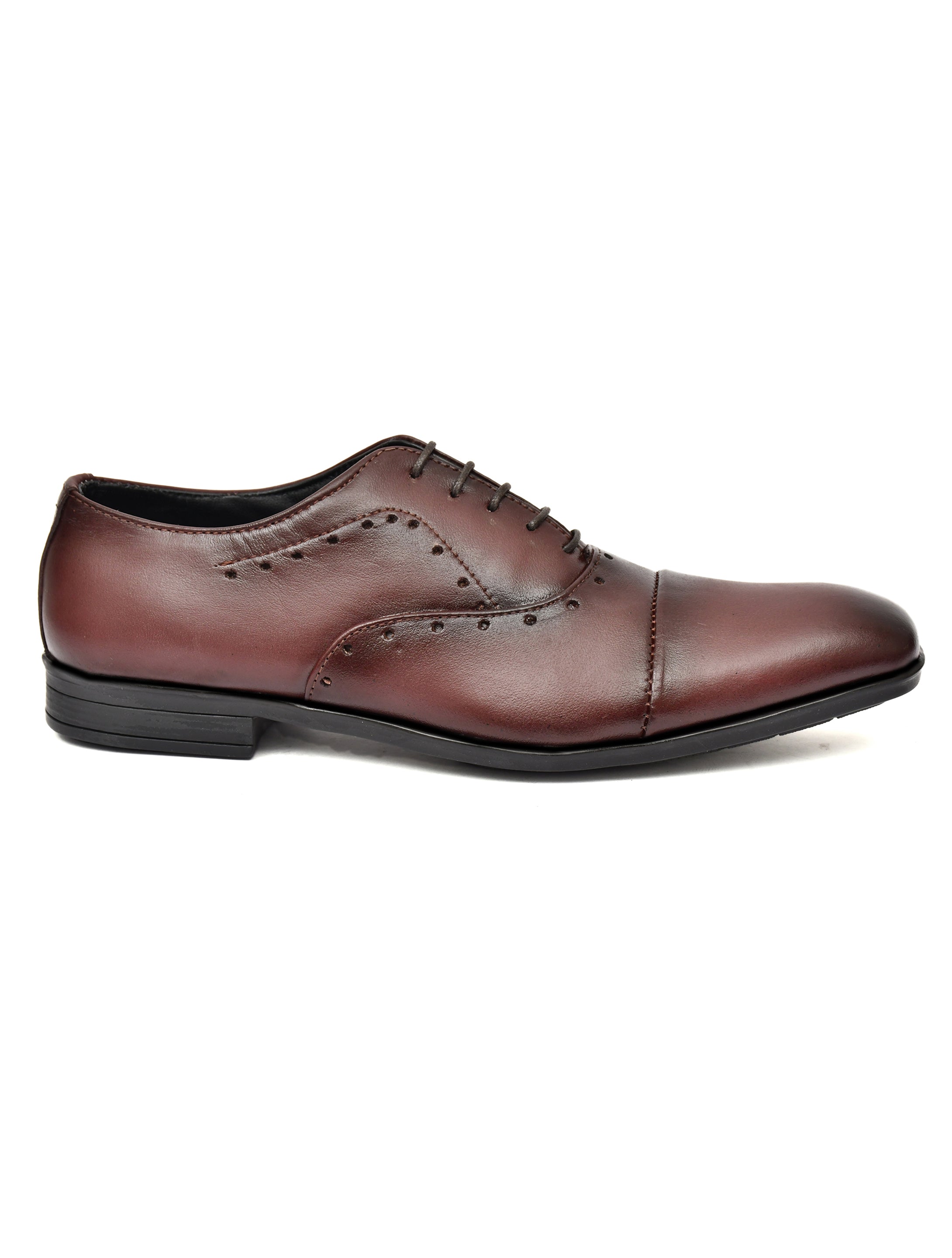 Premium Brown Genuine Leather Cap-Toe Oxford Shoes for Men | Classic Formal Lace-Up Shoes