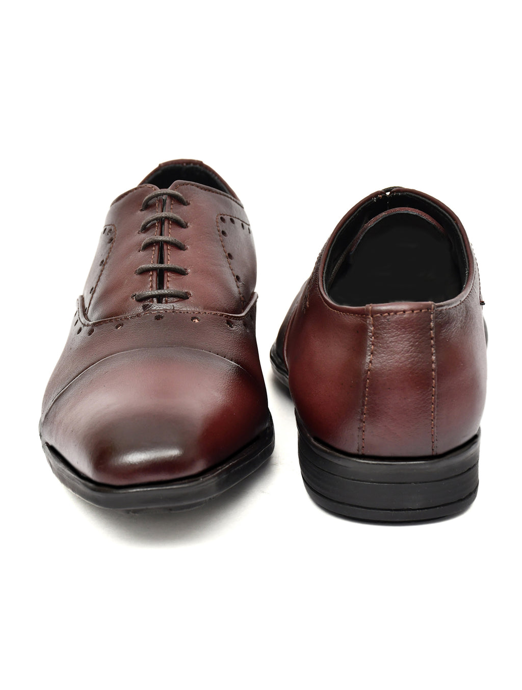 Premium Brown Genuine Leather Cap-Toe Oxford Shoes for Men | Classic Formal Lace-Up Shoes