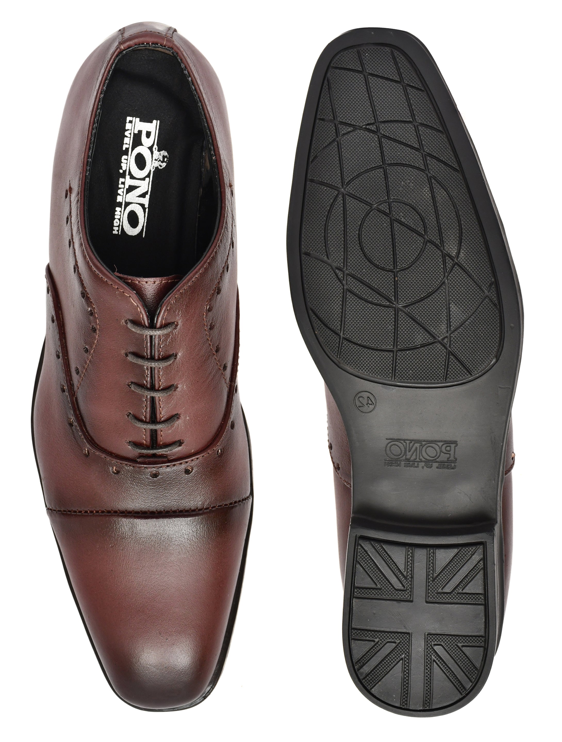 Premium Brown Genuine Leather Cap-Toe Oxford Shoes for Men | Classic Formal Lace-Up Shoes