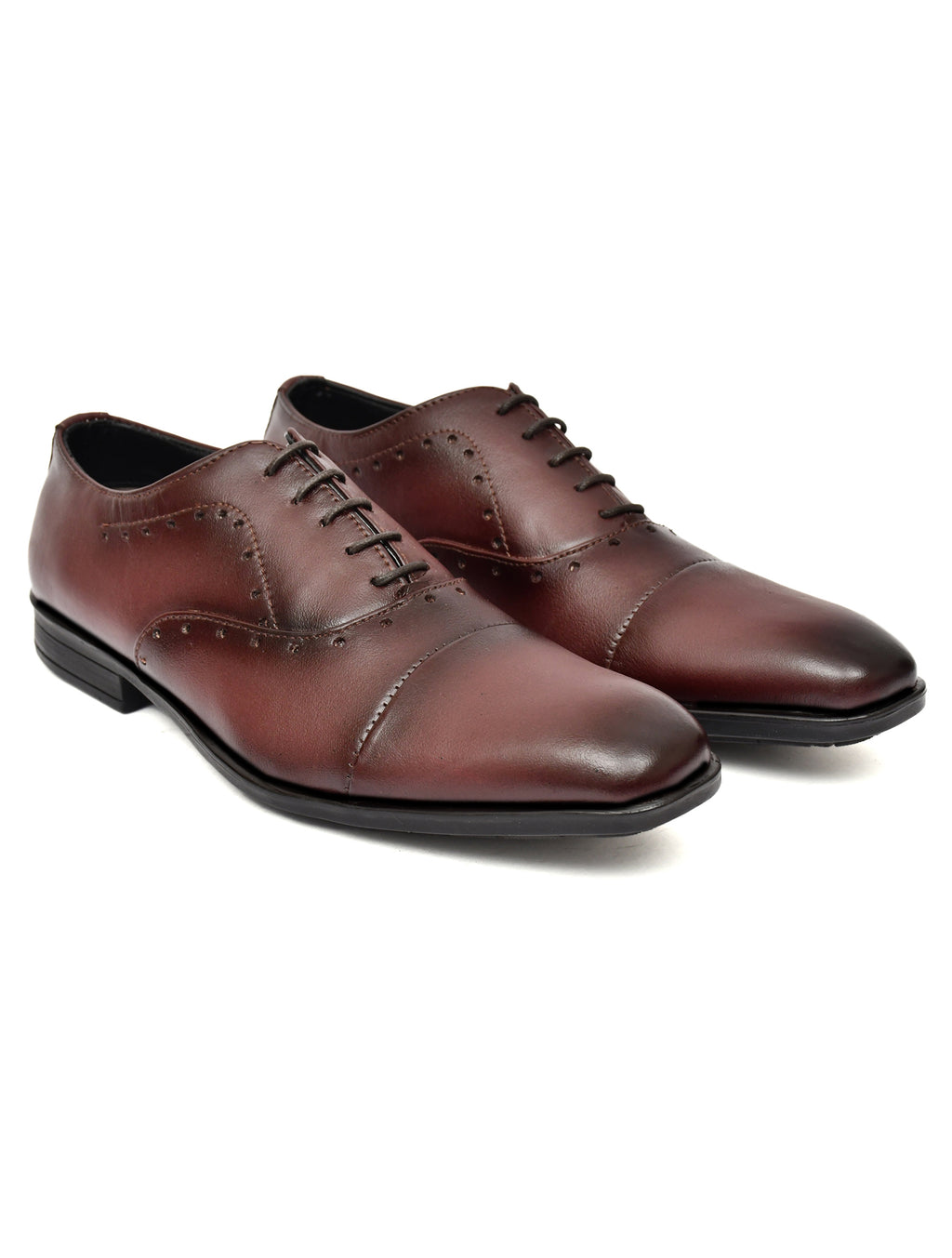 Premium Brown Genuine Leather Cap-Toe Oxford Shoes for Men | Classic Formal Lace-Up Shoes