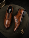 Men’s Elegant Tan Leather Oxford Shoes – Smart Formal Lace-Up Dress Shoes