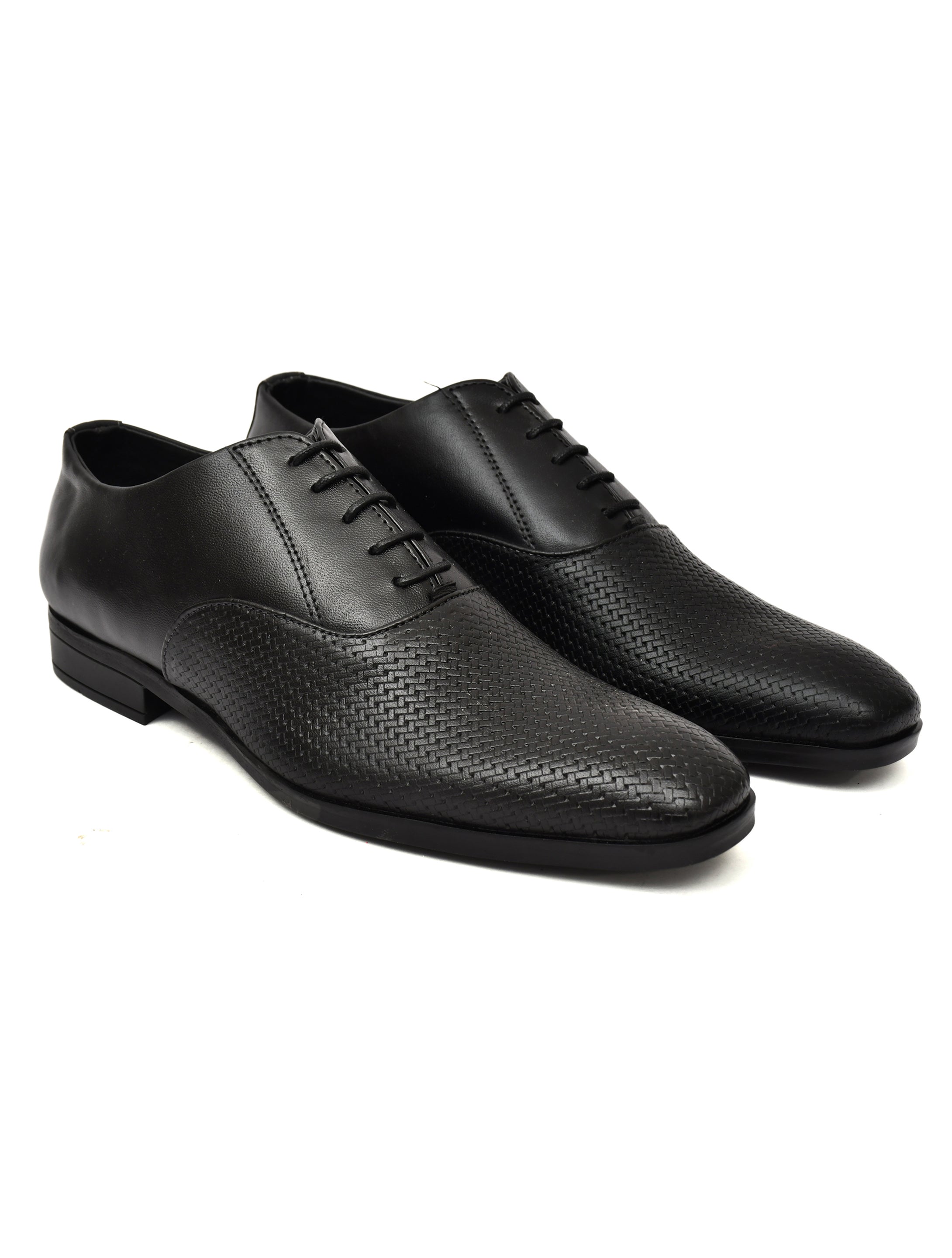 PONO Men's Premium Black Textured Leather Derby Formal Shoes