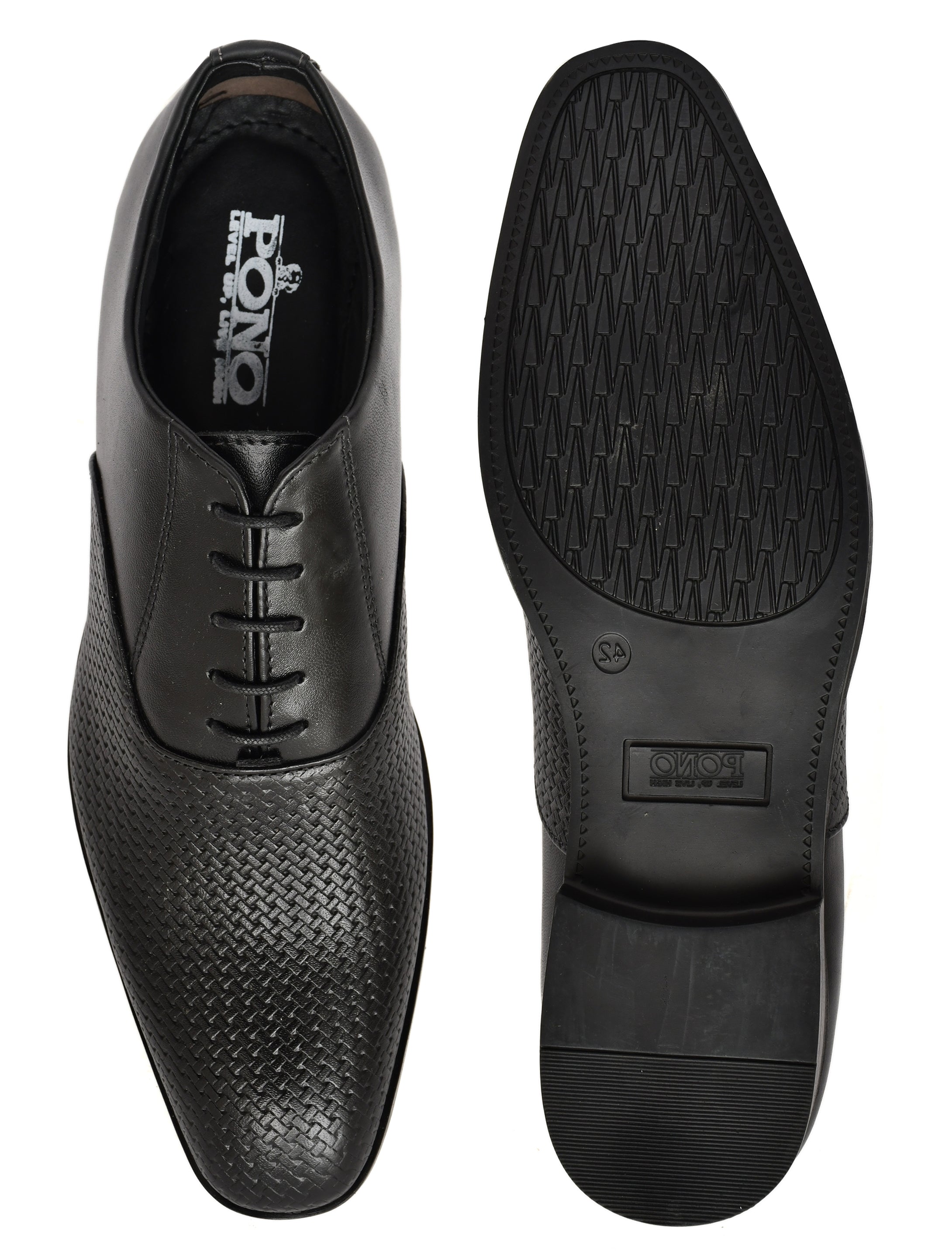 PONO Men's Premium Black Textured Leather Derby Formal Shoes