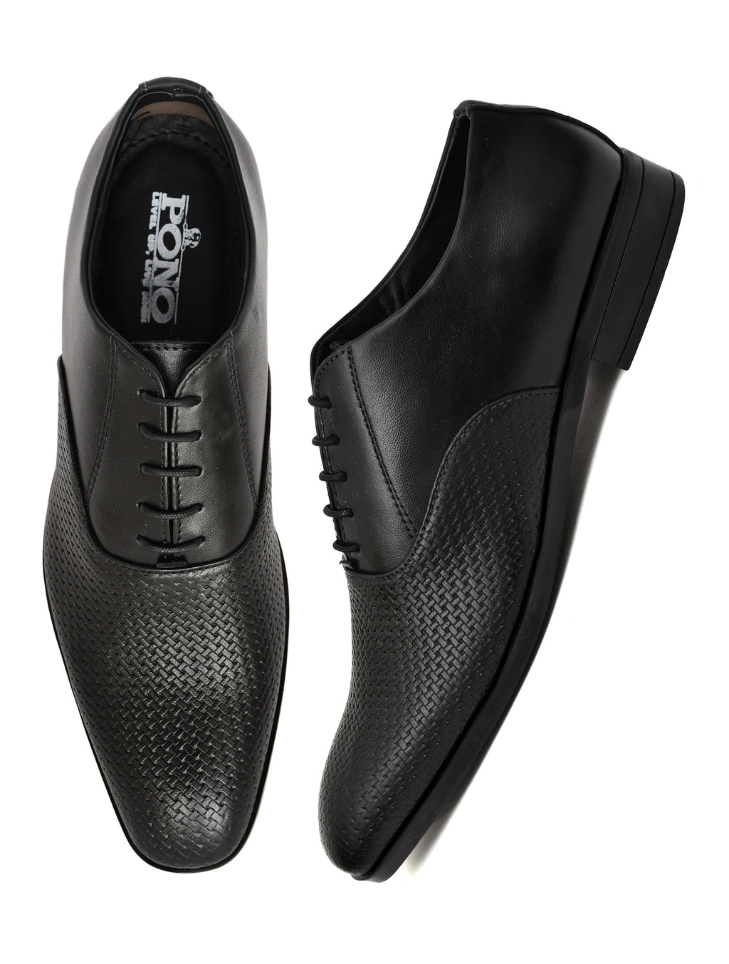 PONO Men's Premium Black Textured Leather Derby Formal Shoes