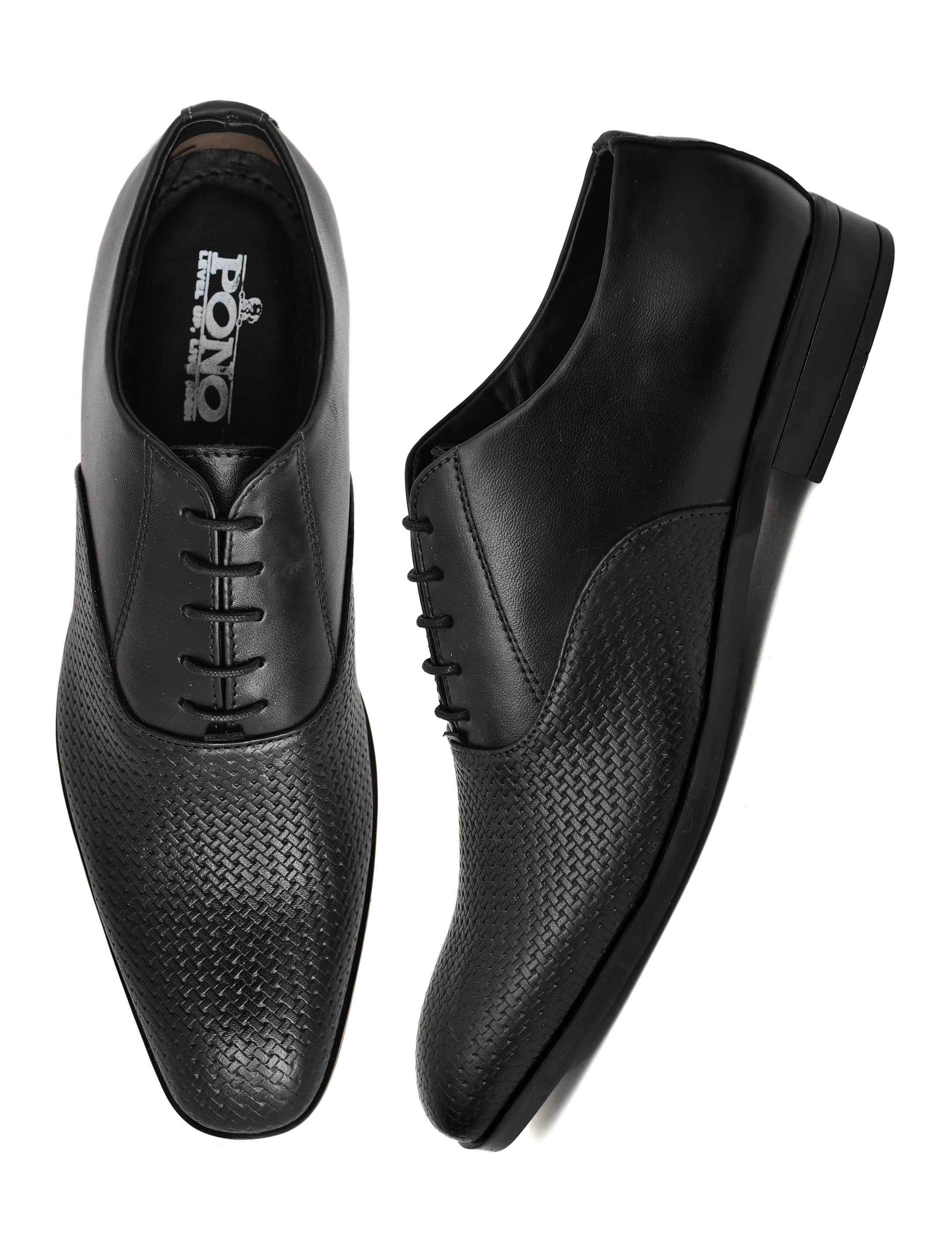 PONO Men's Premium Black Textured Leather Derby Formal Shoes