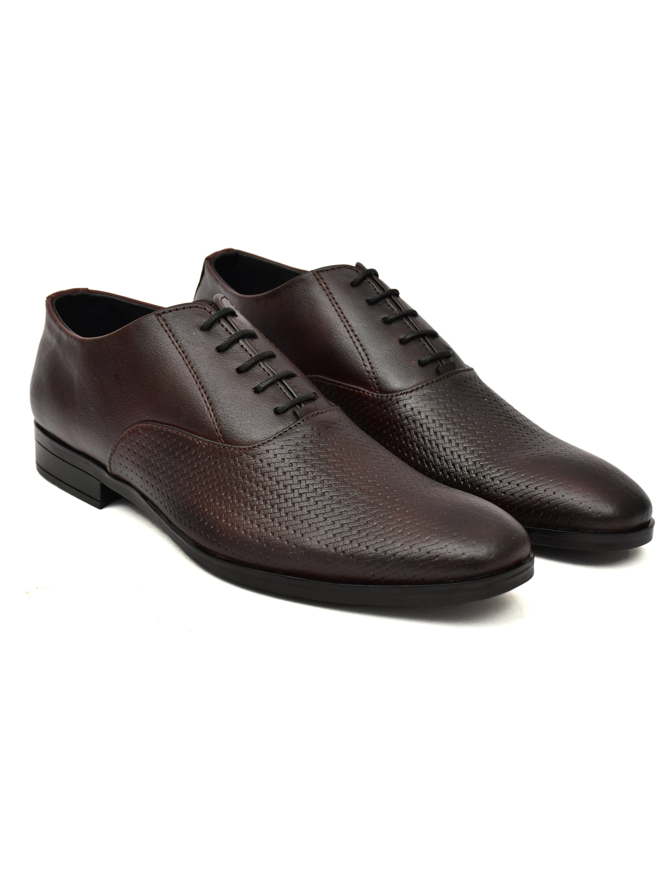PONO Men's Premium Brown Textured Leather Derby Formal Shoes