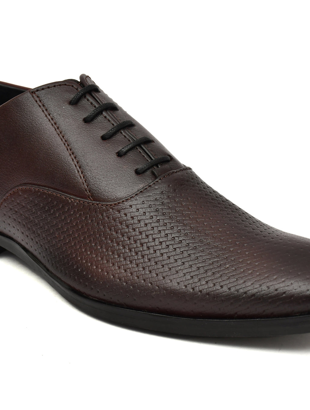 PONO Men's Premium Brown Textured Leather Derby Formal Shoes