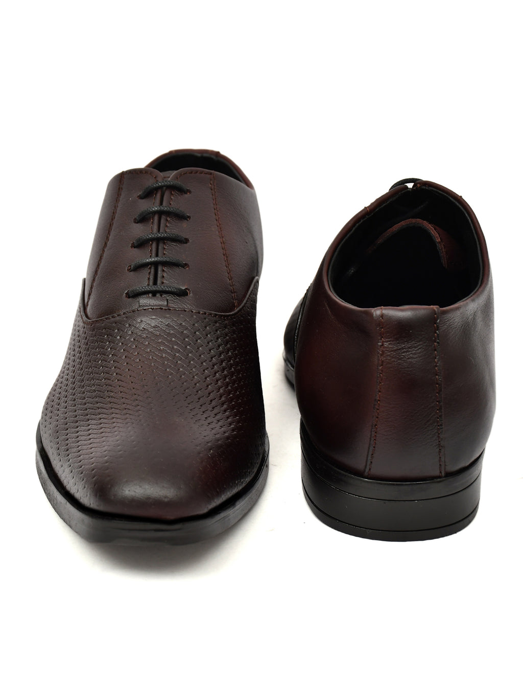 PONO Men's Premium Brown Textured Leather Derby Formal Shoes