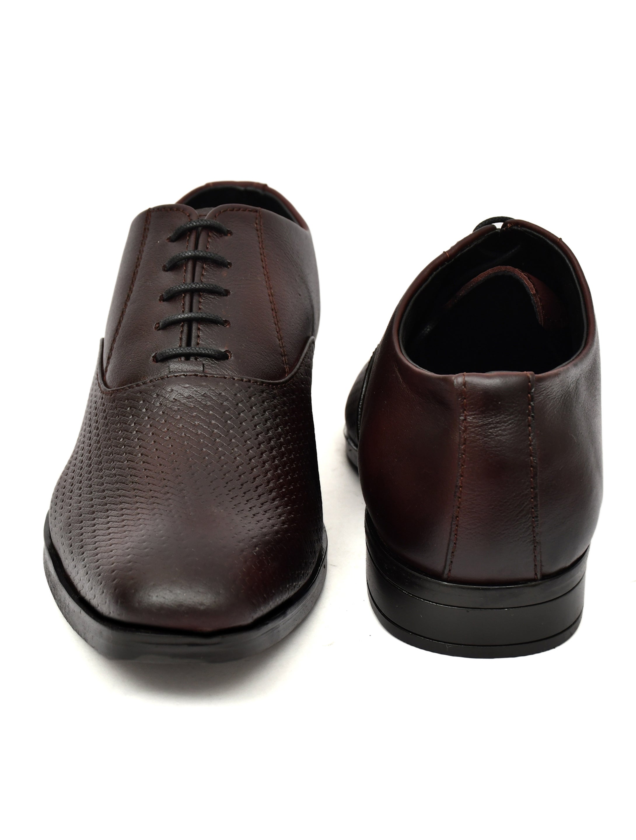 PONO Men's Premium Brown Textured Leather Derby Formal Shoes