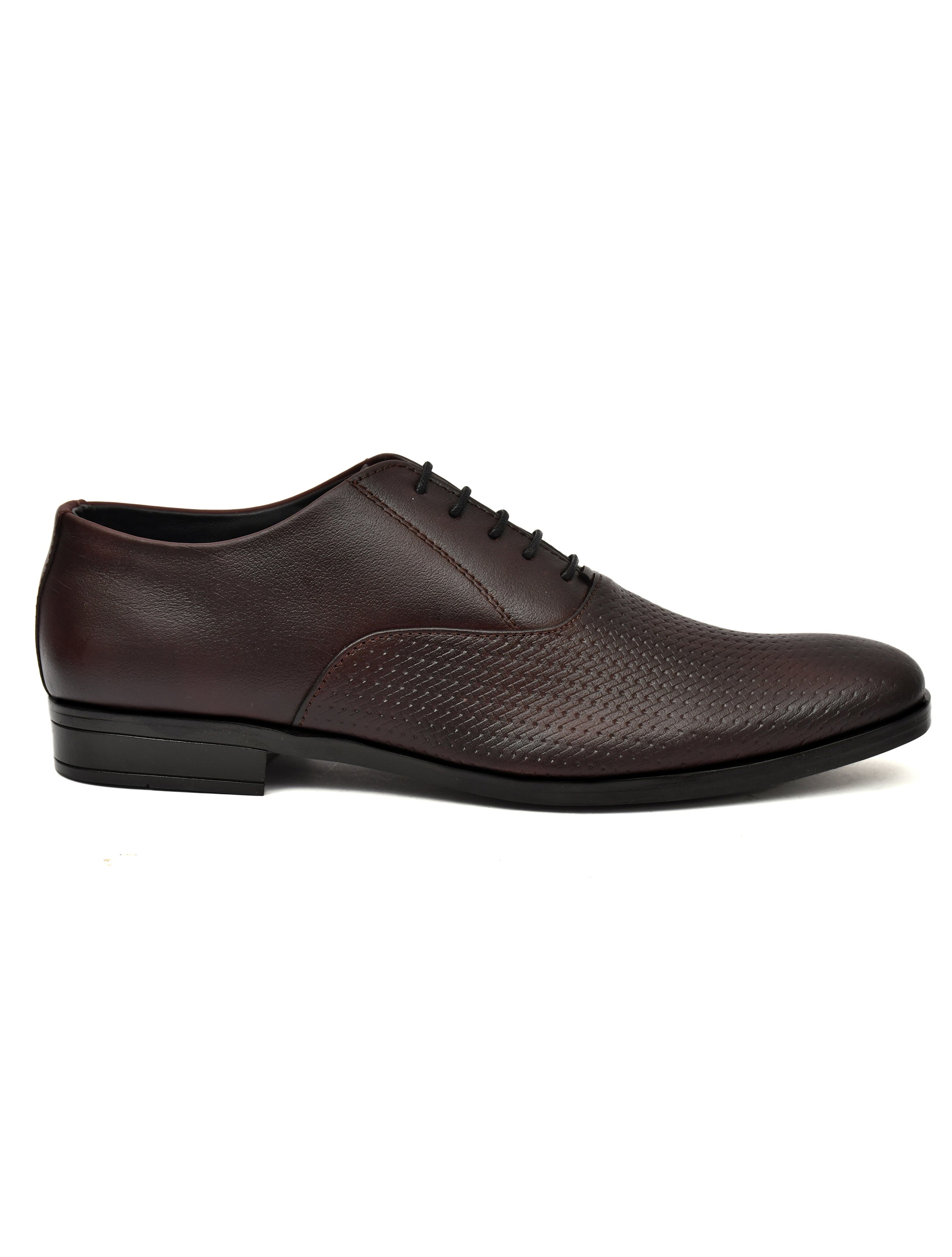 PONO Men's Premium Brown Textured Leather Derby Formal Shoes