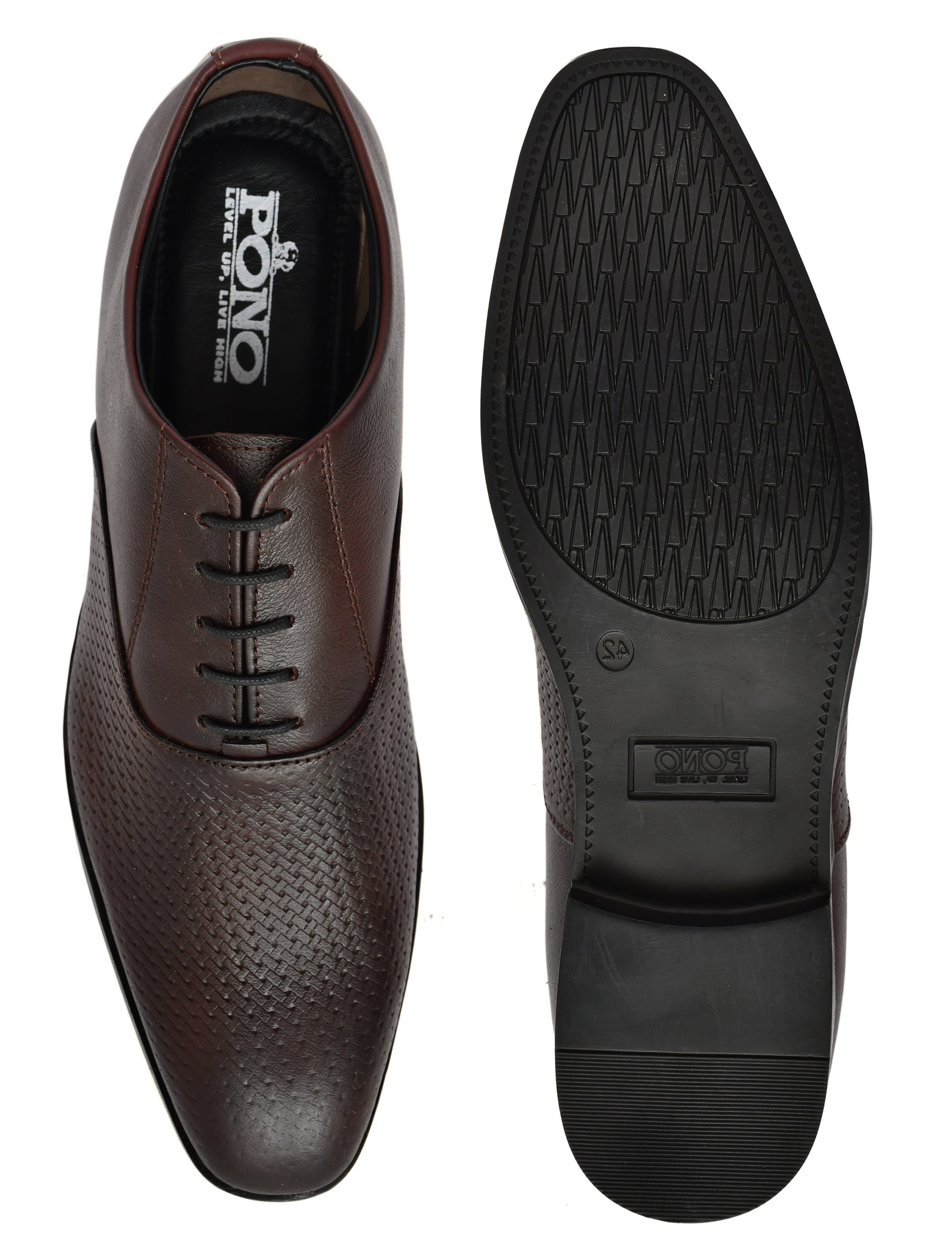 PONO Men's Premium Brown Textured Leather Derby Formal Shoes