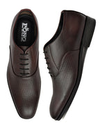 PONO Men's Premium Brown Textured Leather Derby Formal Shoes