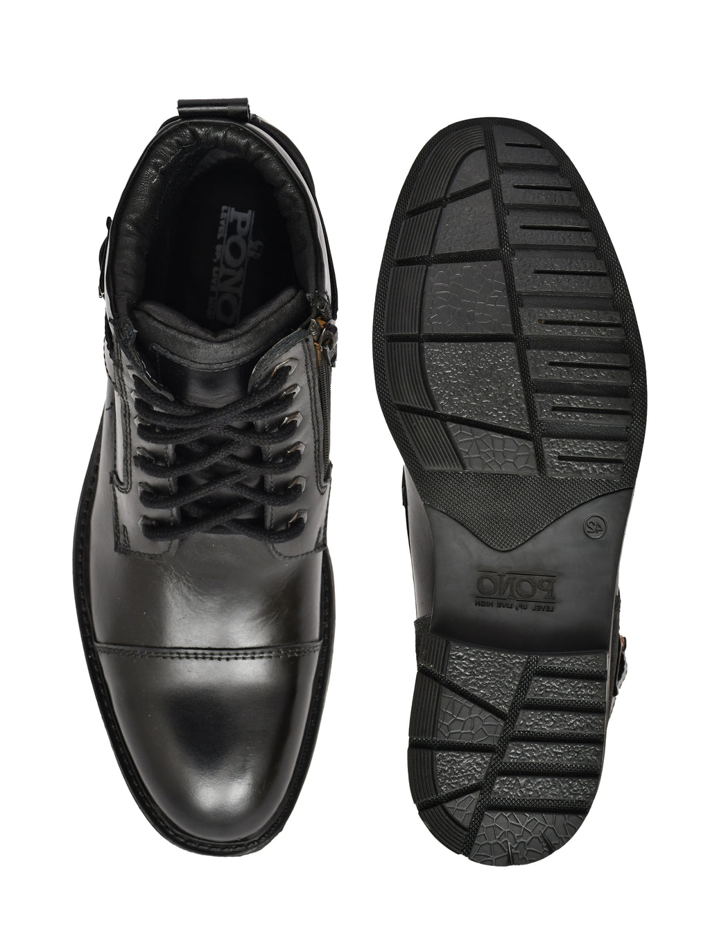 Men's Black Leather & Suede High-Top Military Combat Boots | Cap-Toe Buckle Lace-Up Boots for Outdoor & Smart Casual