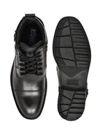 Men's Black Leather & Suede High-Top Military Combat Boots | Cap-Toe Buckle Lace-Up Boots for Outdoor & Smart Casual