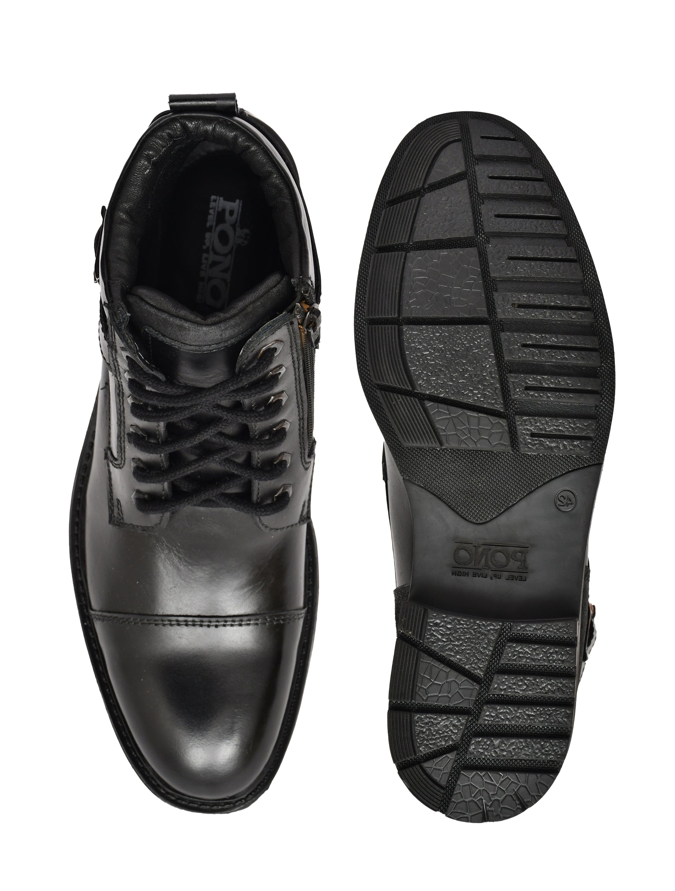 Men's Black Leather & Suede High-Top Military Combat Boots | Cap-Toe Buckle Lace-Up Boots for Outdoor & Smart Casual