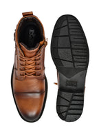 Men's Tan Leather & Suede High-Top Military Combat Boots | Cap-Toe Buckle Lace-Up Boots for Outdoor & Smart Casual