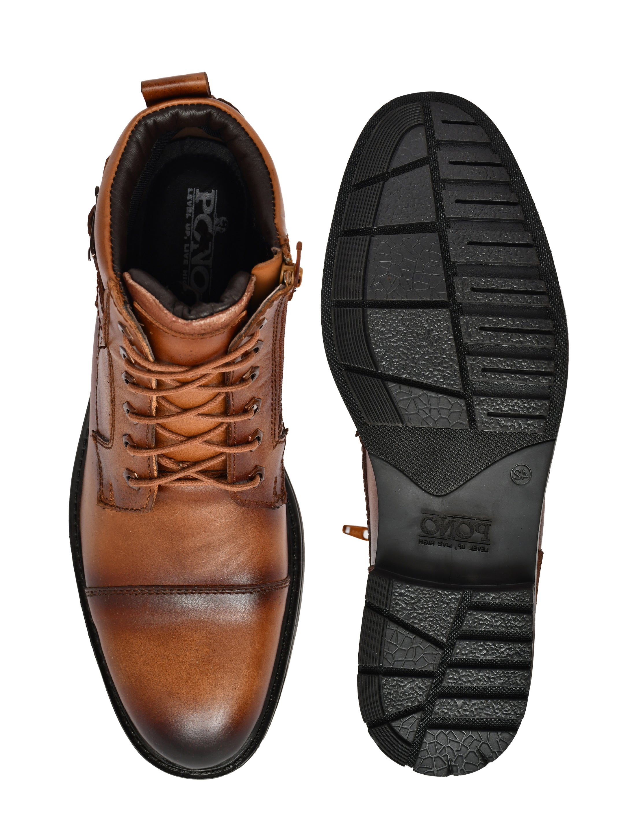 Men's Tan Leather & Suede High-Top Military Combat Boots | Cap-Toe Buckle Lace-Up Boots for Outdoor & Smart Casual