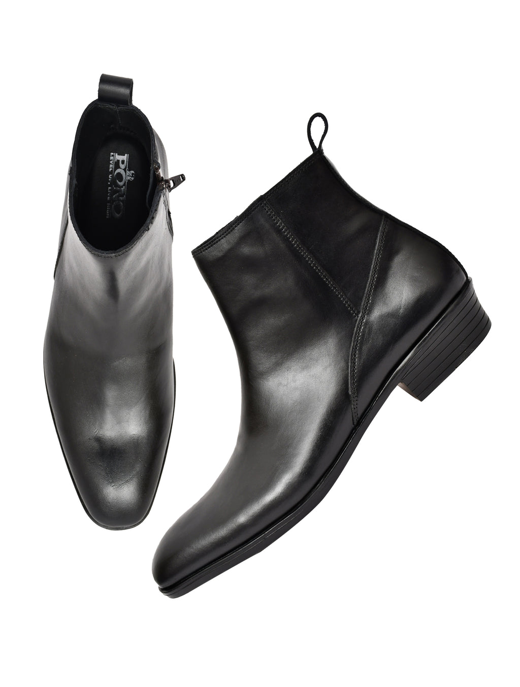 Men's Black Leather Zip-Up Ankle Boots
