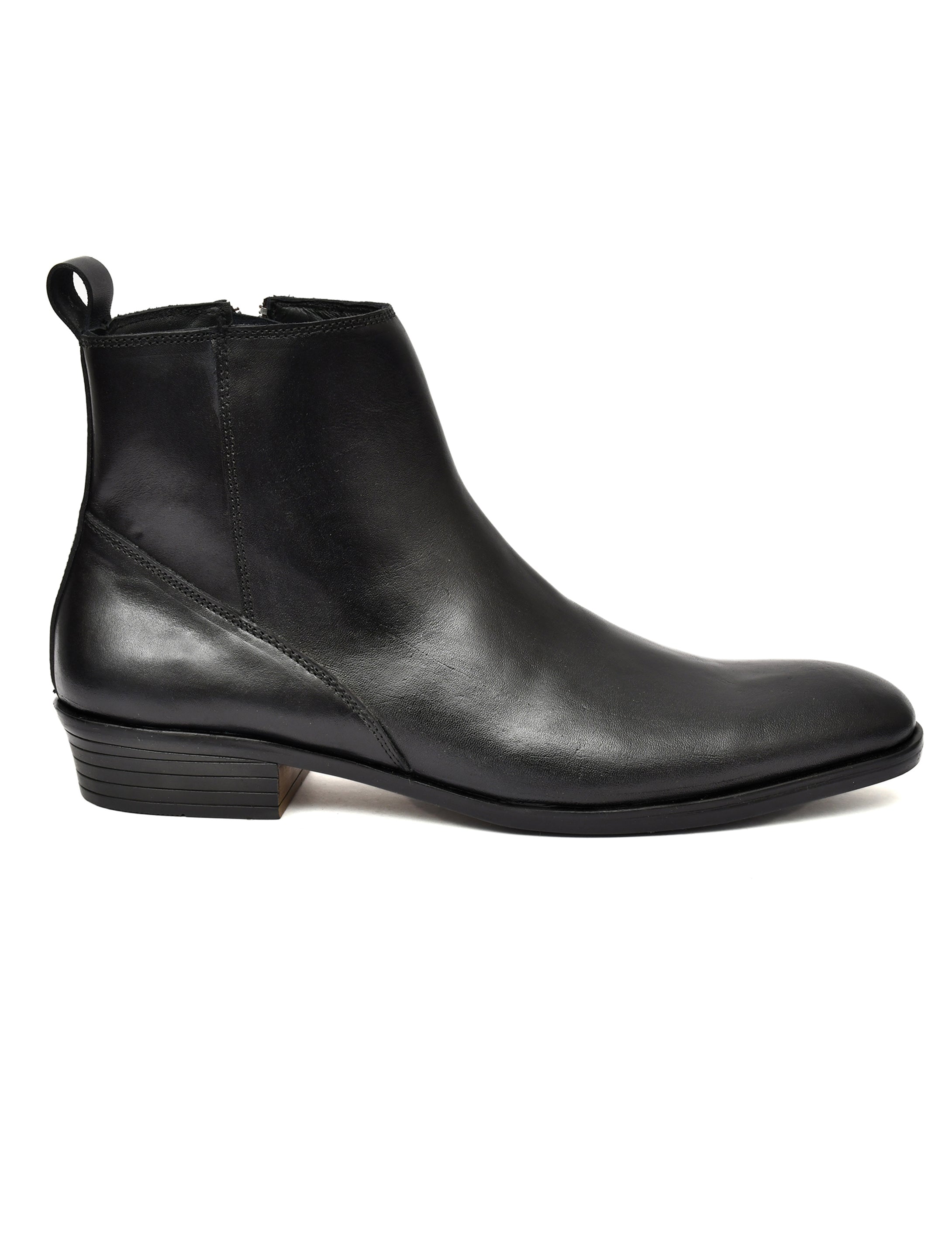 Men's Black Leather Zip-Up Ankle Boots