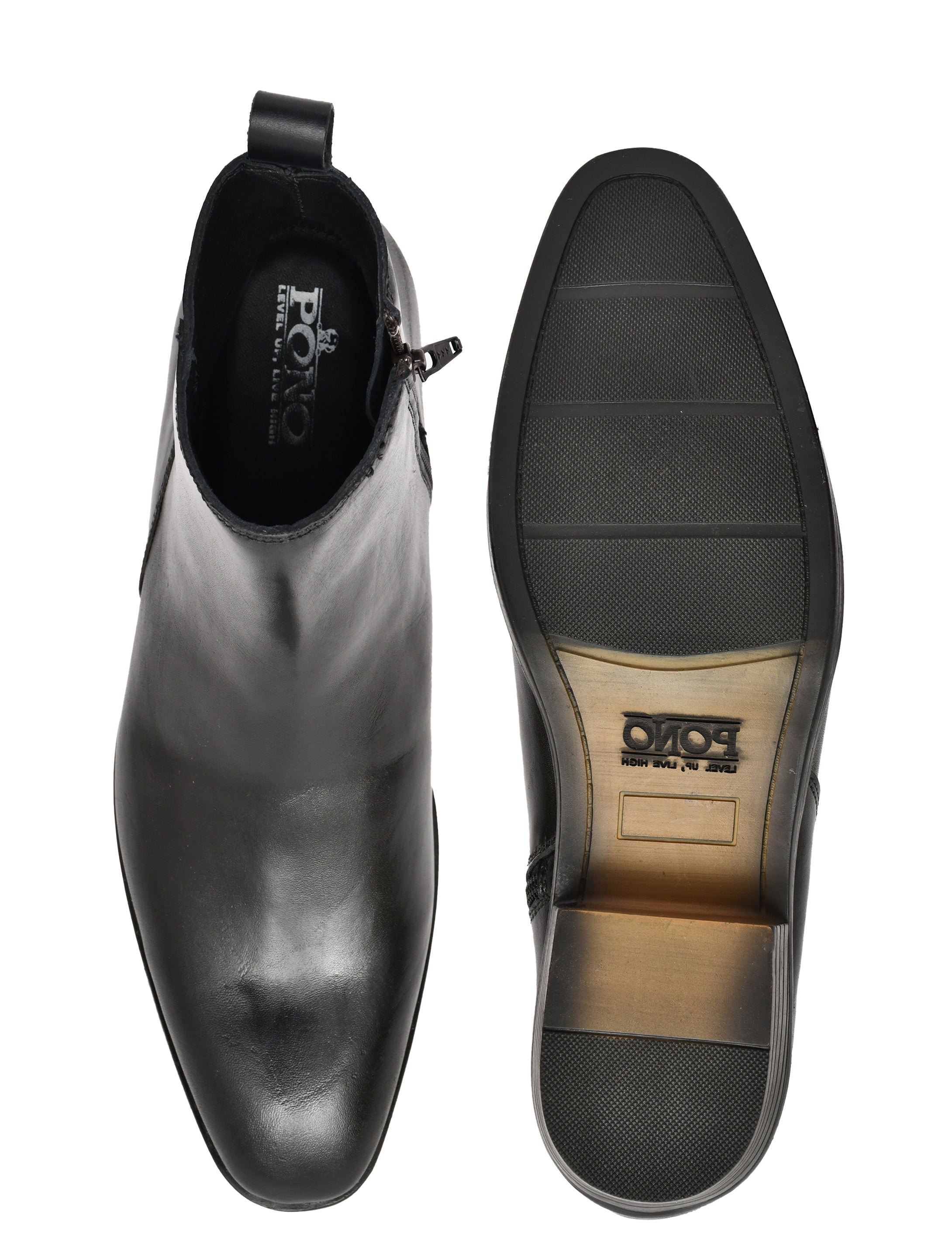 Men's Black Leather Zip-Up Ankle Boots