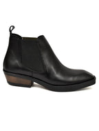 Men's Black Leather Chelsea Ankle Boots with Stacked Heel