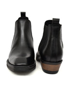 Men's Black Leather Chelsea Ankle Boots with Stacked Heel