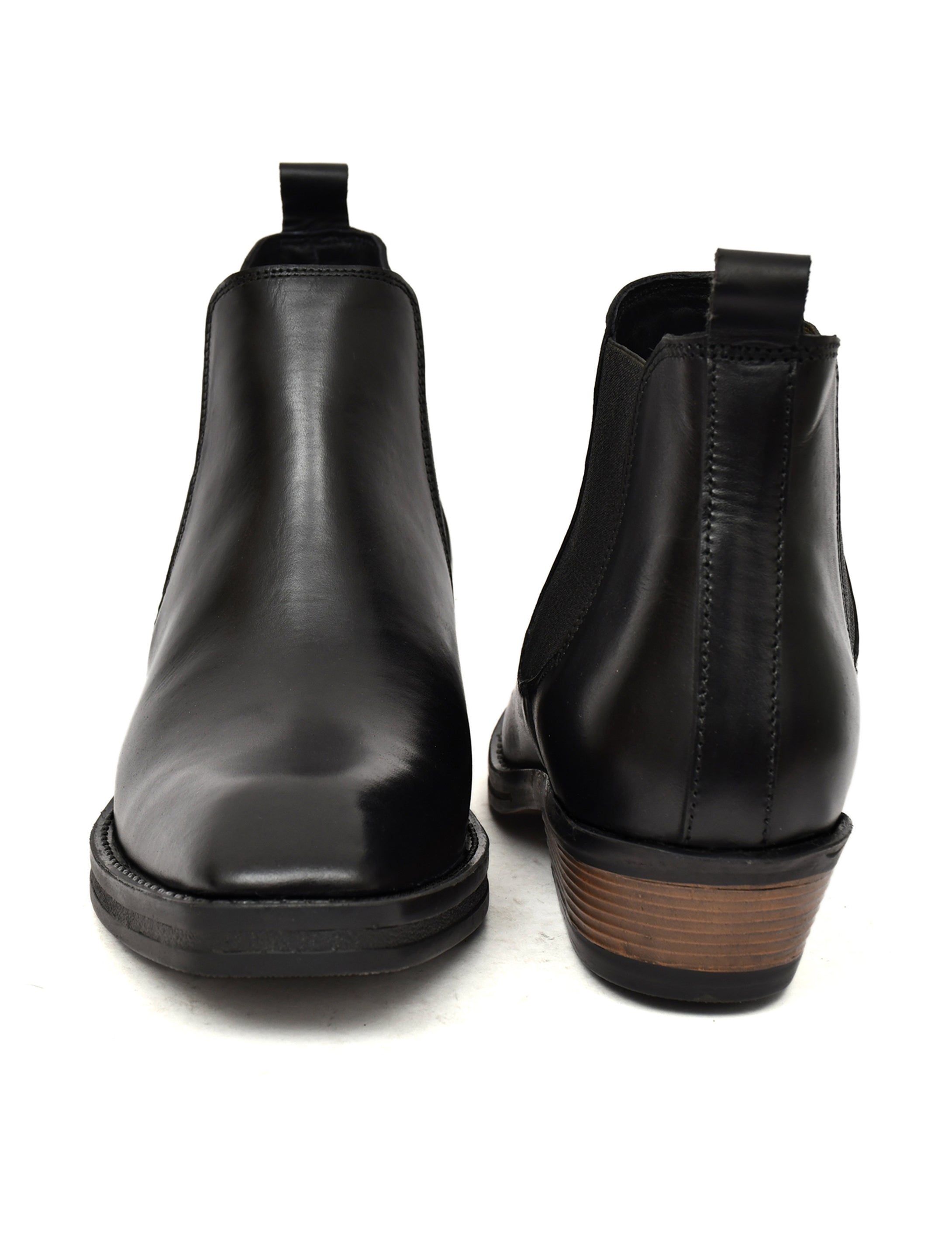 Men's Black Leather Chelsea Ankle Boots with Stacked Heel