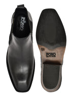 Men's Black Leather Chelsea Ankle Boots with Stacked Heel