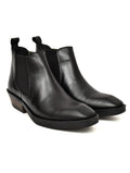 Men's Black Leather Chelsea Ankle Boots with Stacked Heel