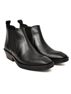 Men's Black Leather Chelsea Ankle Boots with Stacked Heel