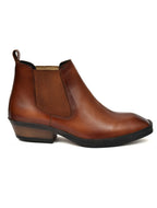 Men's Tan Brown Leather Chelsea Ankle Boots with Stacked Heel