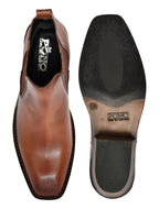Men's Tan Brown Leather Chelsea Ankle Boots with Stacked Heel