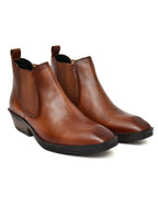 Men's Tan Brown Leather Chelsea Ankle Boots with Stacked Heel